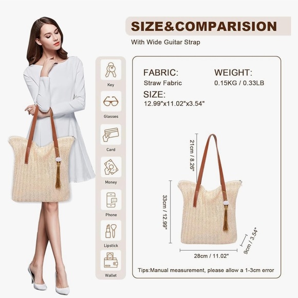 🆕 Straw Beach Bags for Women, Large Woven Tote Bag - Picture 4 of 7